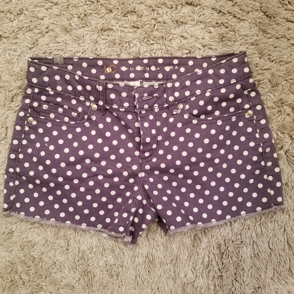 Polka Dot Printed Denim Shorts